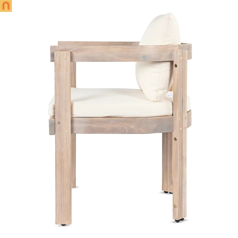 7 Piece Acacia Wood Outdoor Dining Set Expandable Cream Cushion