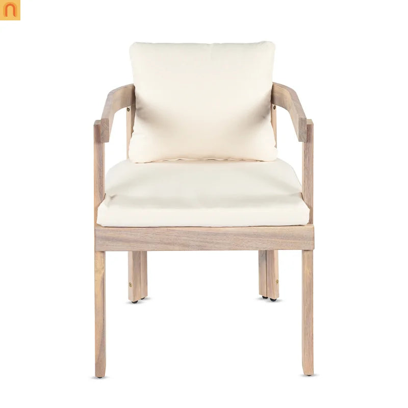 7 Piece Acacia Wood Outdoor Dining Set Expandable Cream Cushion