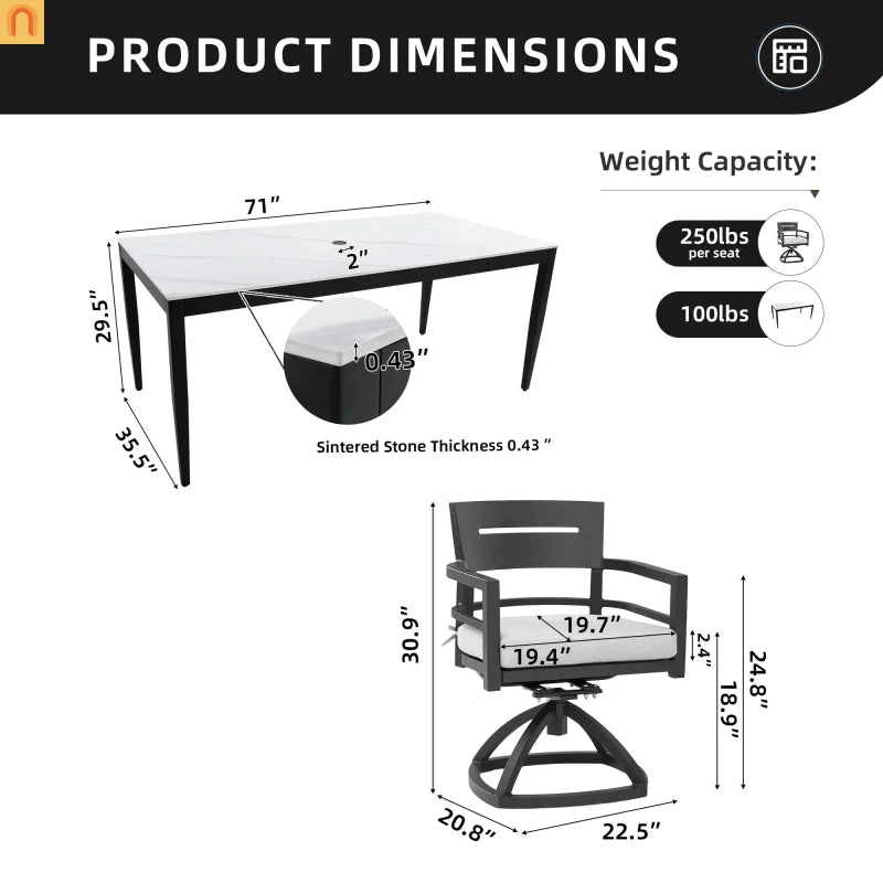 7 Piece Outdoor Dining Set Aluminum Sintered Stone Black