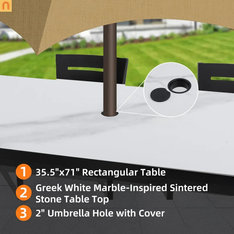 7 Piece Outdoor Dining Set Aluminum Sintered Stone Black