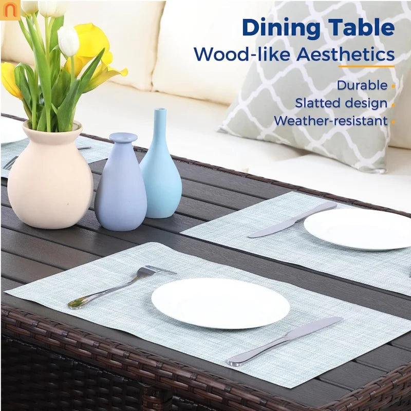 Outdoor Dining Set PE Rattan Steel Beige 7 Piece Modular Seats 9