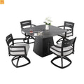Outdoor Dining Set Sintered Stone Aluminum Black 5 Piece Swivel Seats 4