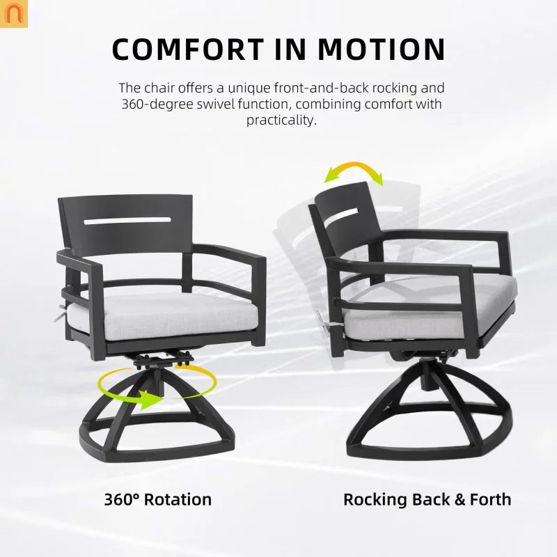 Outdoor Dining Set Sintered Stone Aluminum Black 5 Piece Swivel Seats 4