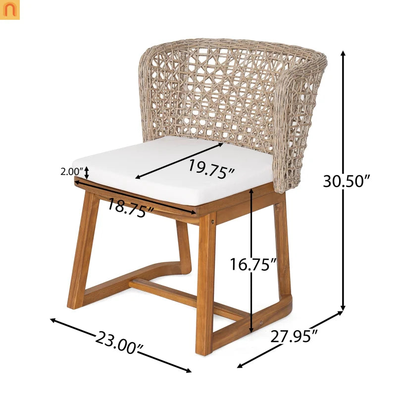 Outdoor Bistro Set Acacia Wood Wicker Chair Teak Beige Cushion 3 Piece