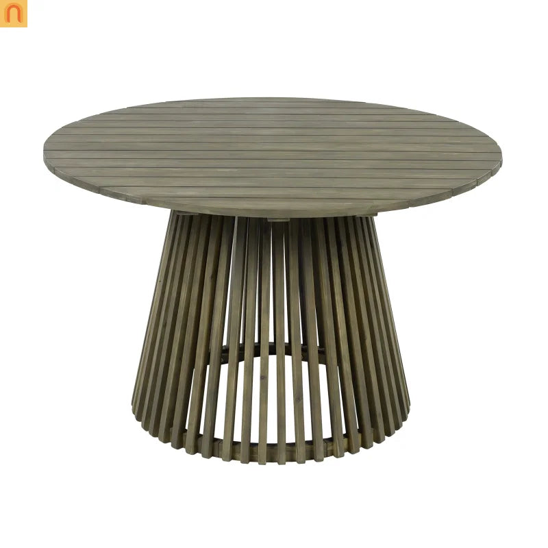 Outdoor Dining Table Round Acacia Wood Gray 47.25in 300 LB