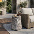 Outdoor End Table Concrete MGO Brown Travertine Round 16in