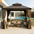 Hardtop Gazebo Metal Brown 13x13 ft Galvanized Roof Netting Curtains