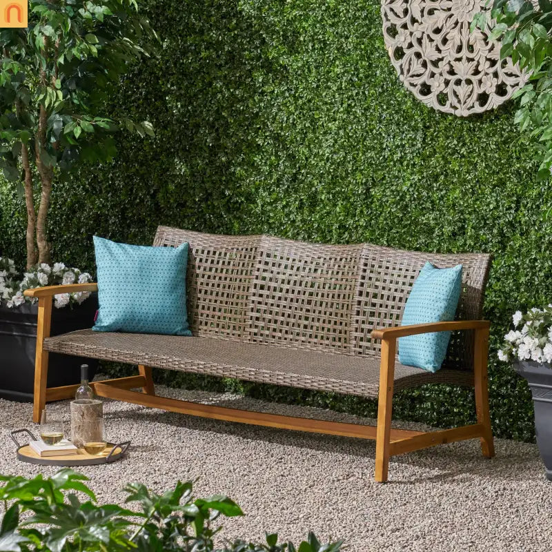 Acacia Wood Wicker Outdoor Sofa Set 3-Seater 75.5