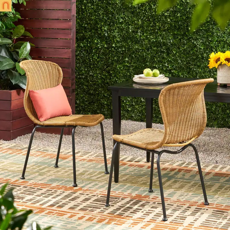 Outdoor Wicker Chair Set Rattan Light Brown Set of 2 34.75in