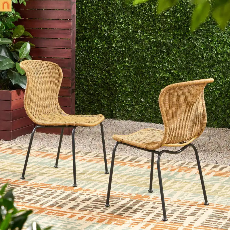 Outdoor Wicker Chair Set Rattan Light Brown Set of 2 34.75in