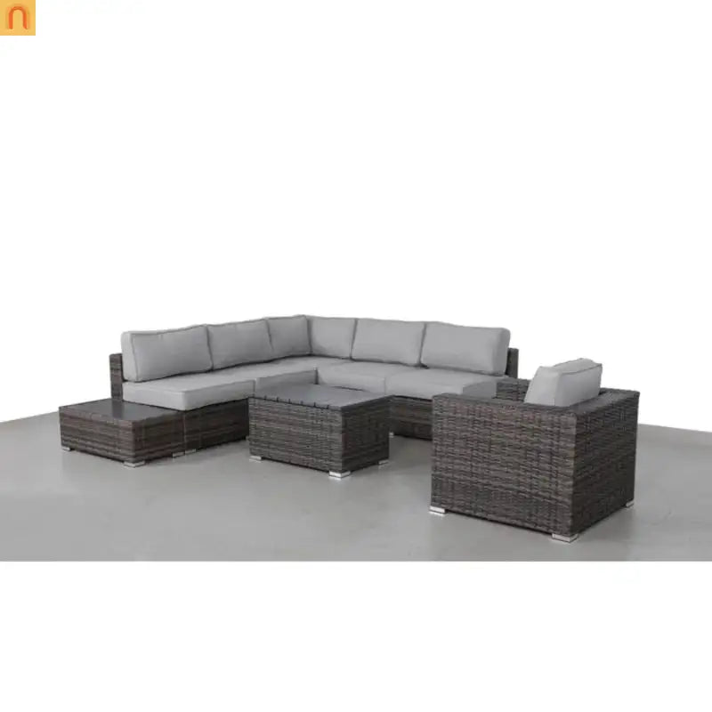 Outdoor Wicker Sectional Set 9 Piece 5 Person Brown