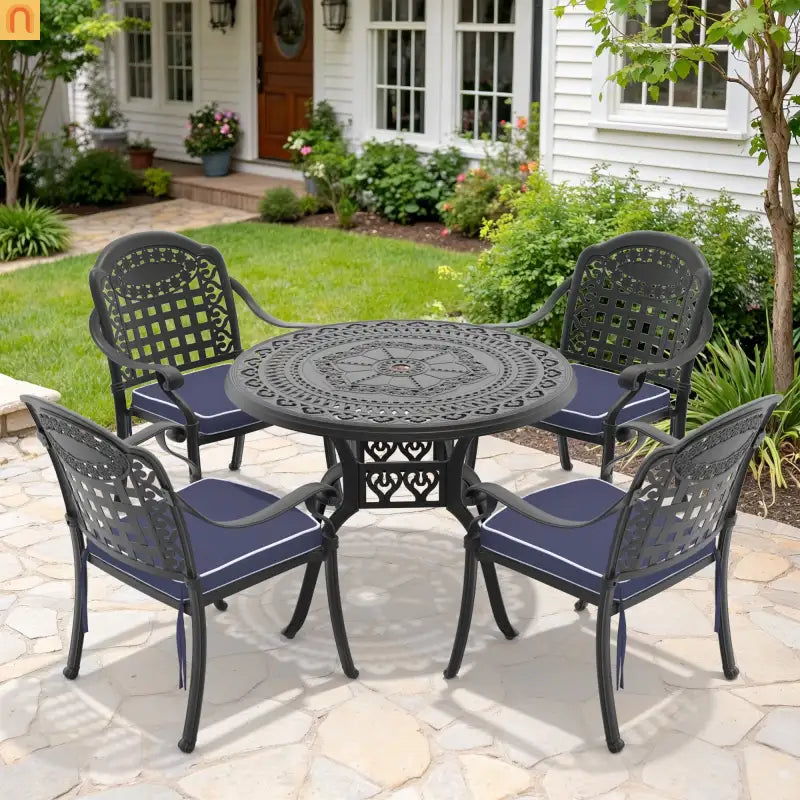 5-Piece Outdoor Patio Set Cast Aluminum Black