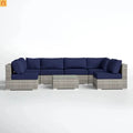 Outdoor Sectional Set Wicker Dark Blue Gray 7 Piece Seats 6