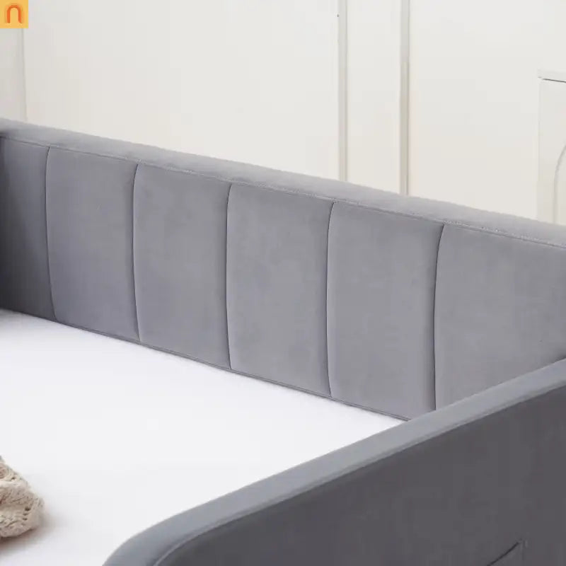 Bed Frame Daybed Twin Velvet Gray Roll-Out Trundle 250 lb