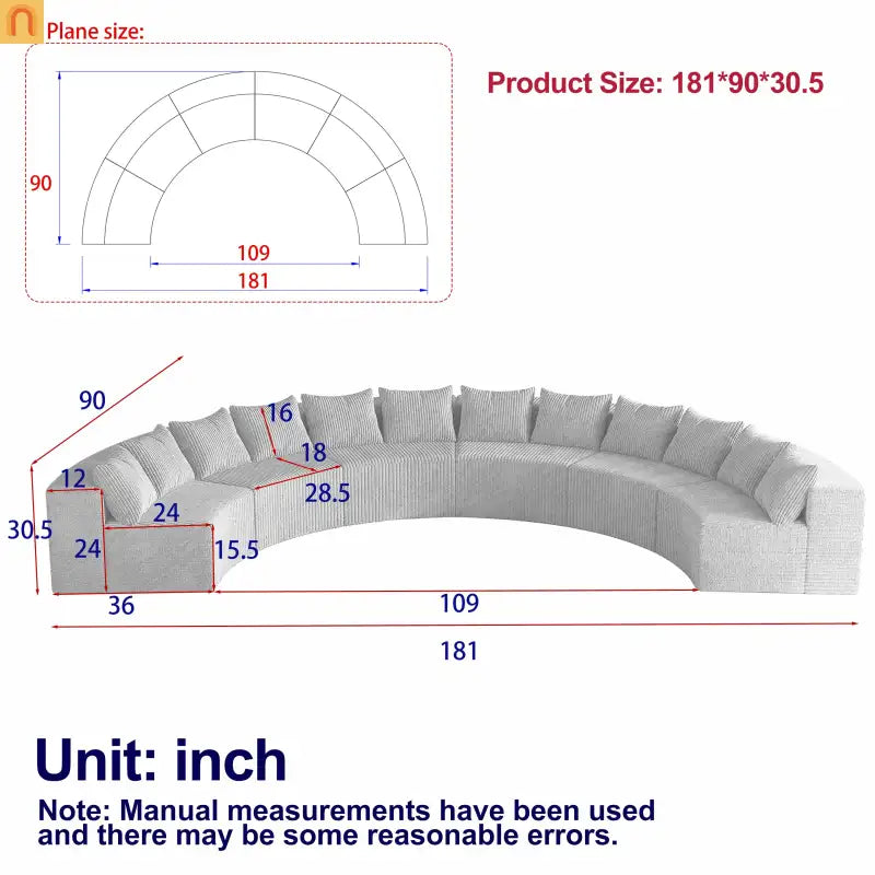 Sectional Curved Modular Corduroy Beige 6 Sections 12 Pillows