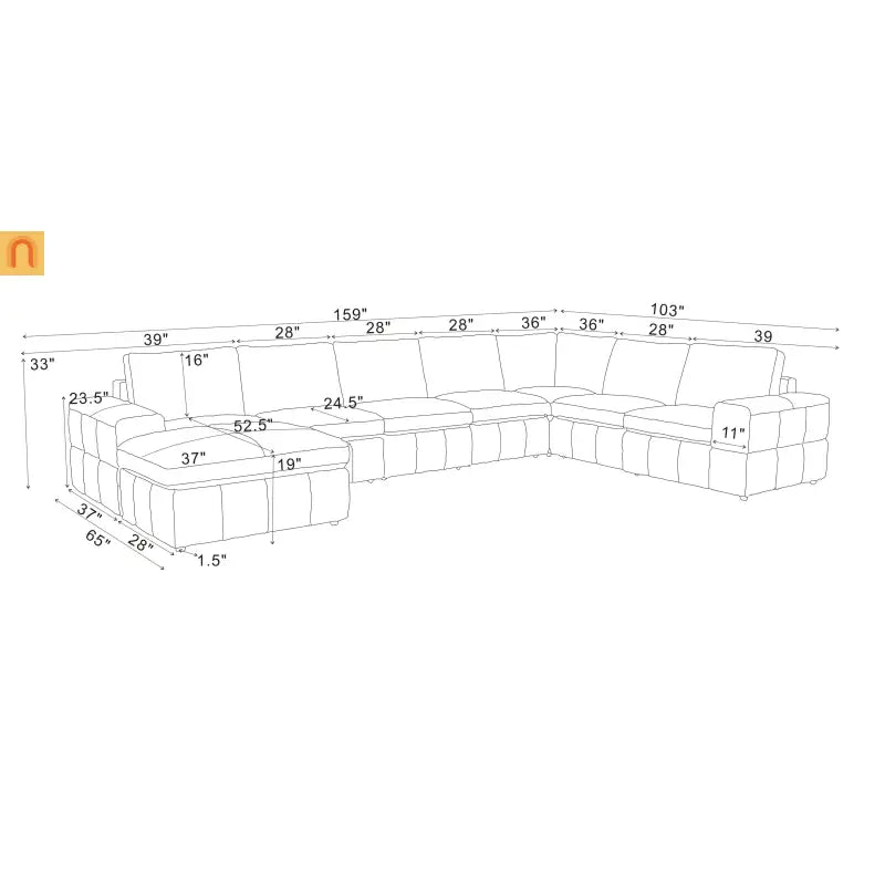Sectional Sofa L-Shape Leather Match Ginger 8-Seat 159in