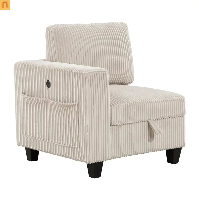 Sectional Sofa Modular Corduroy Beige 8-Seat Storage USB 163in