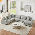 Chaise Lounge Sectional U-Shaped Corduroy Gray 5-Seat 7 Pillows 129in