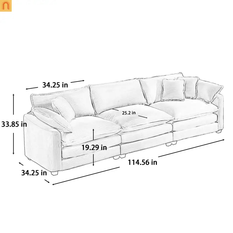 Sofa Set Corduroy Beige Deep Seat 2-Piece Retro Modern