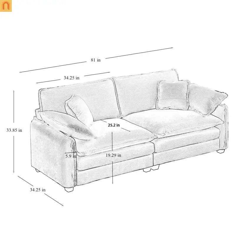 Sofa Set Deep Seat Corduroy Gray 7-Seat 3-Piece Retro Style