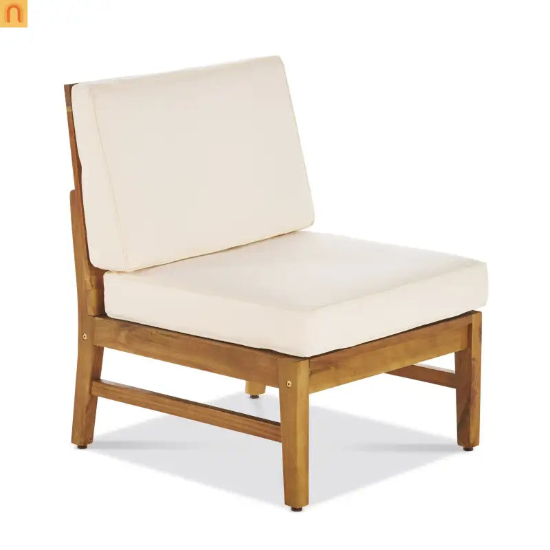 Outdoor Sofa Set Acacia Wood Cream Cushions 3-Seater with Table