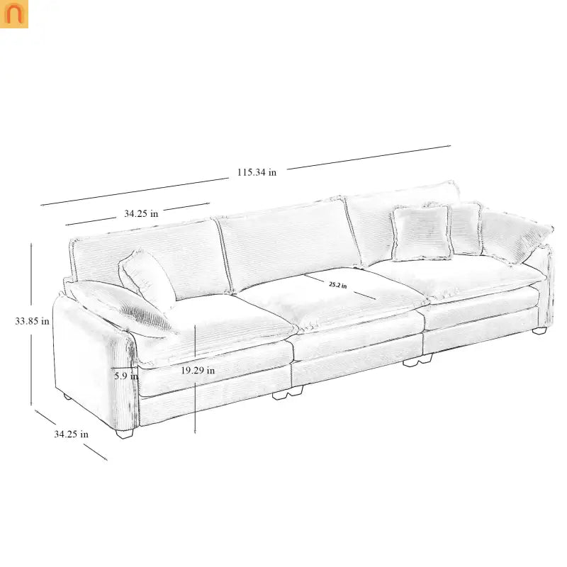 Sofa Set Deep Seat Corduroy Beige 7-Seat 3-Piece Retro Style