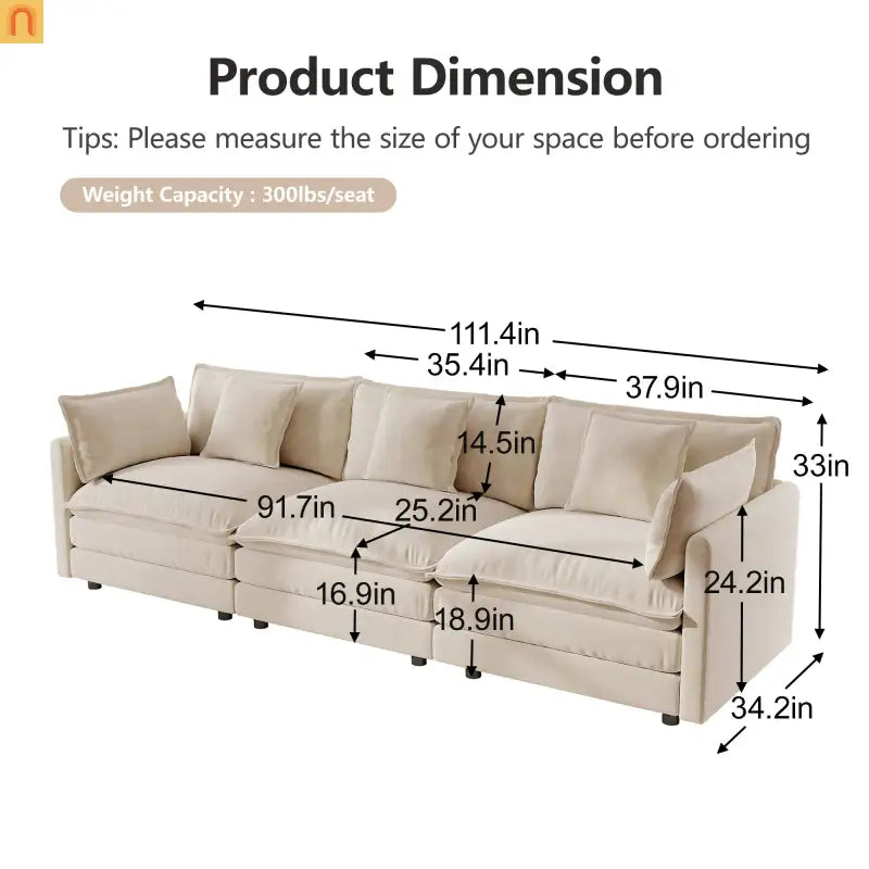 Modular Chenille Sofa Set - 7-Seat 3-Piece Light Coffee