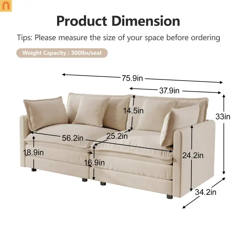 Modular Chenille Sofa Set - 7-Seat 3-Piece Light Coffee