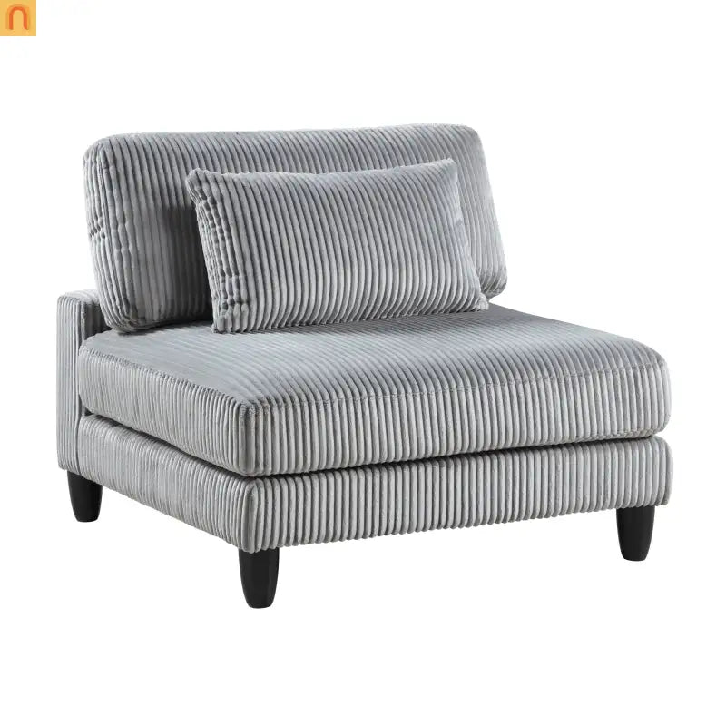 Sectional Sofa Modular Corduroy Gray 5-Seat 120in Ottoman