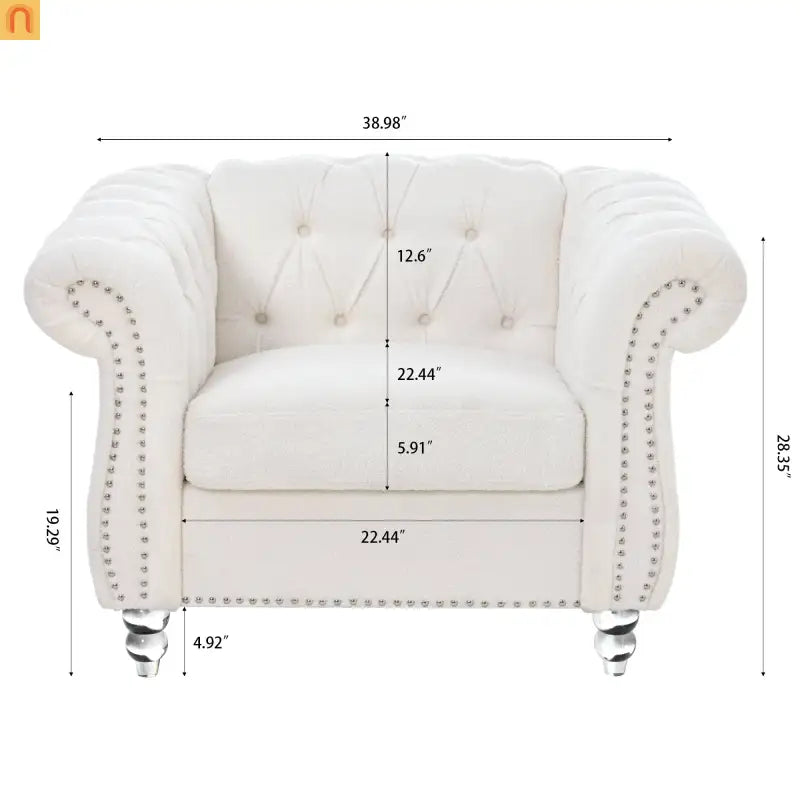 Sofa Modern Velvet White 1-Seat Acrylic Legs Pocket Spring 220 lb 38in