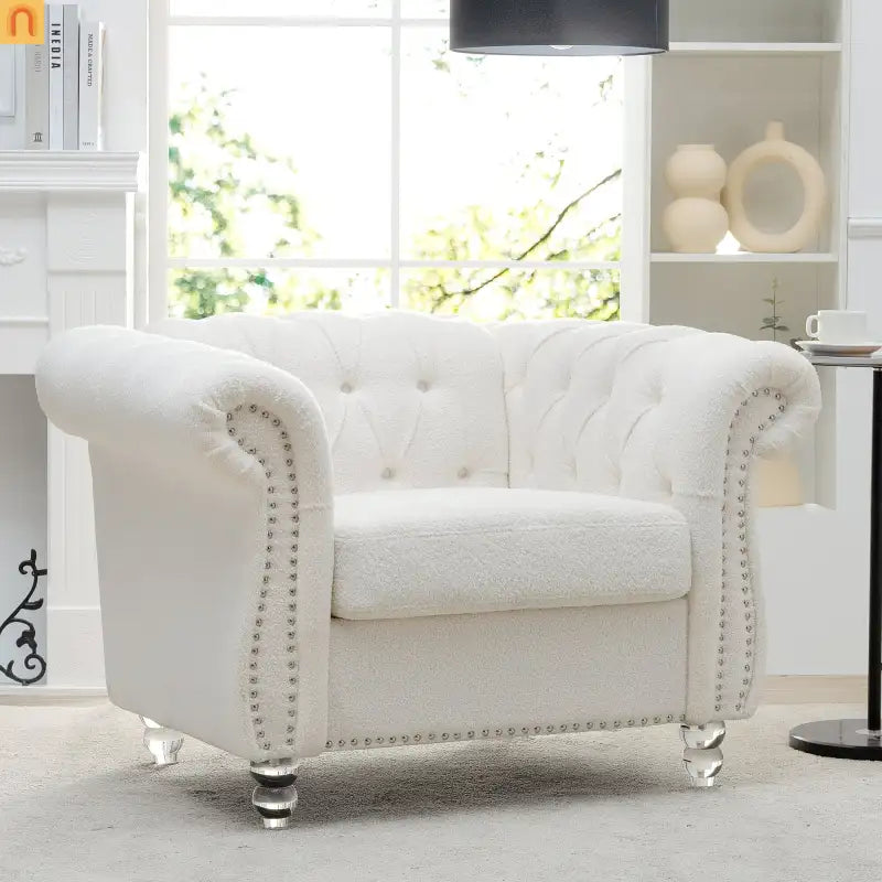 Sofa Modern Velvet White 1-Seat Acrylic Legs Pocket Spring 220 lb 38in