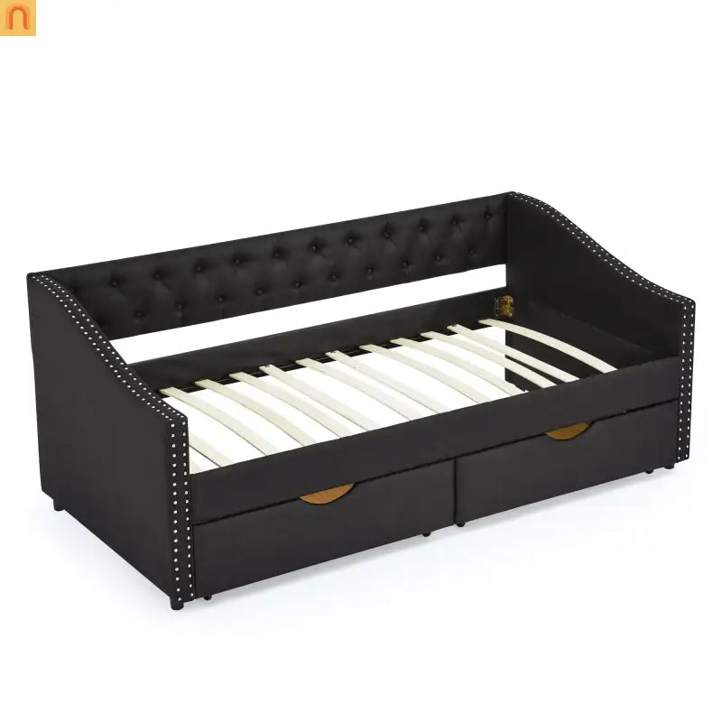 Twin Platform Bed Solid Pine White 2 Storage Drawers Guardrails