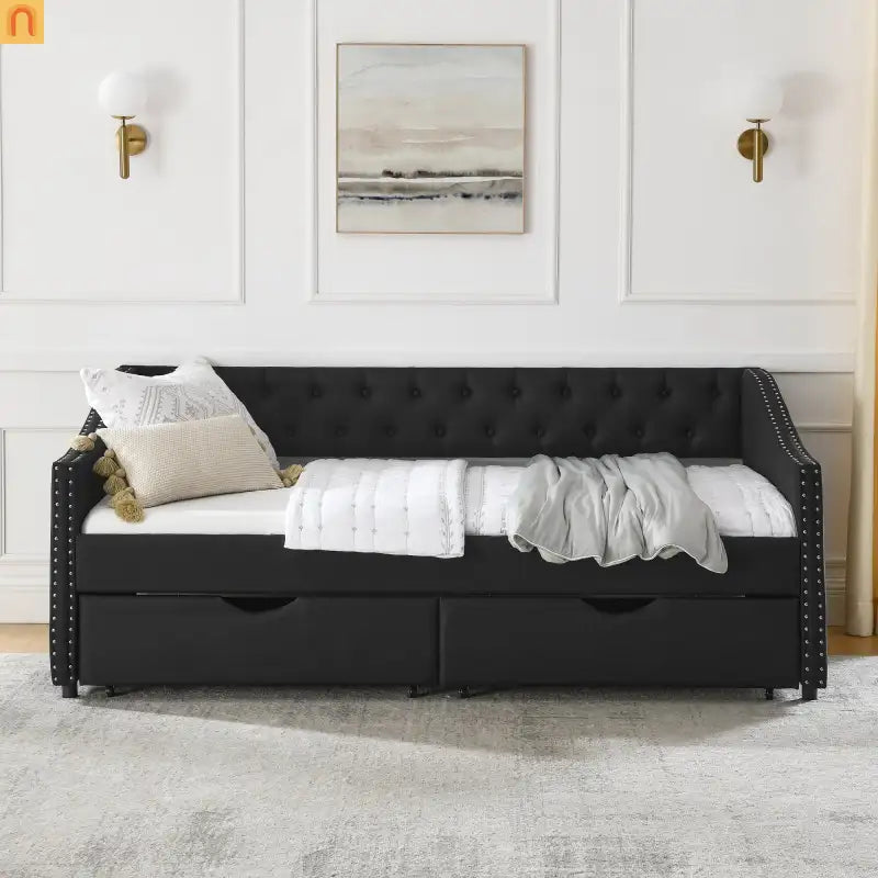Twin Platform Bed Solid Pine White 2 Storage Drawers Guardrails